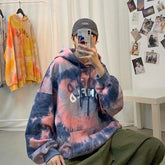Hearujoy Tie Dye Hooded Sweatshirt Men's Loose Casual Korean Style Trendy Design Sense Niche Long Sleeved Top Letter Printed Jacket